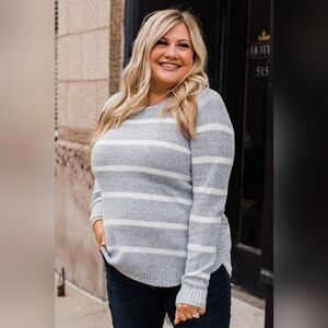Pulse Boutique Heathered Grey & Ivory Striped Sweater Women's Size Large